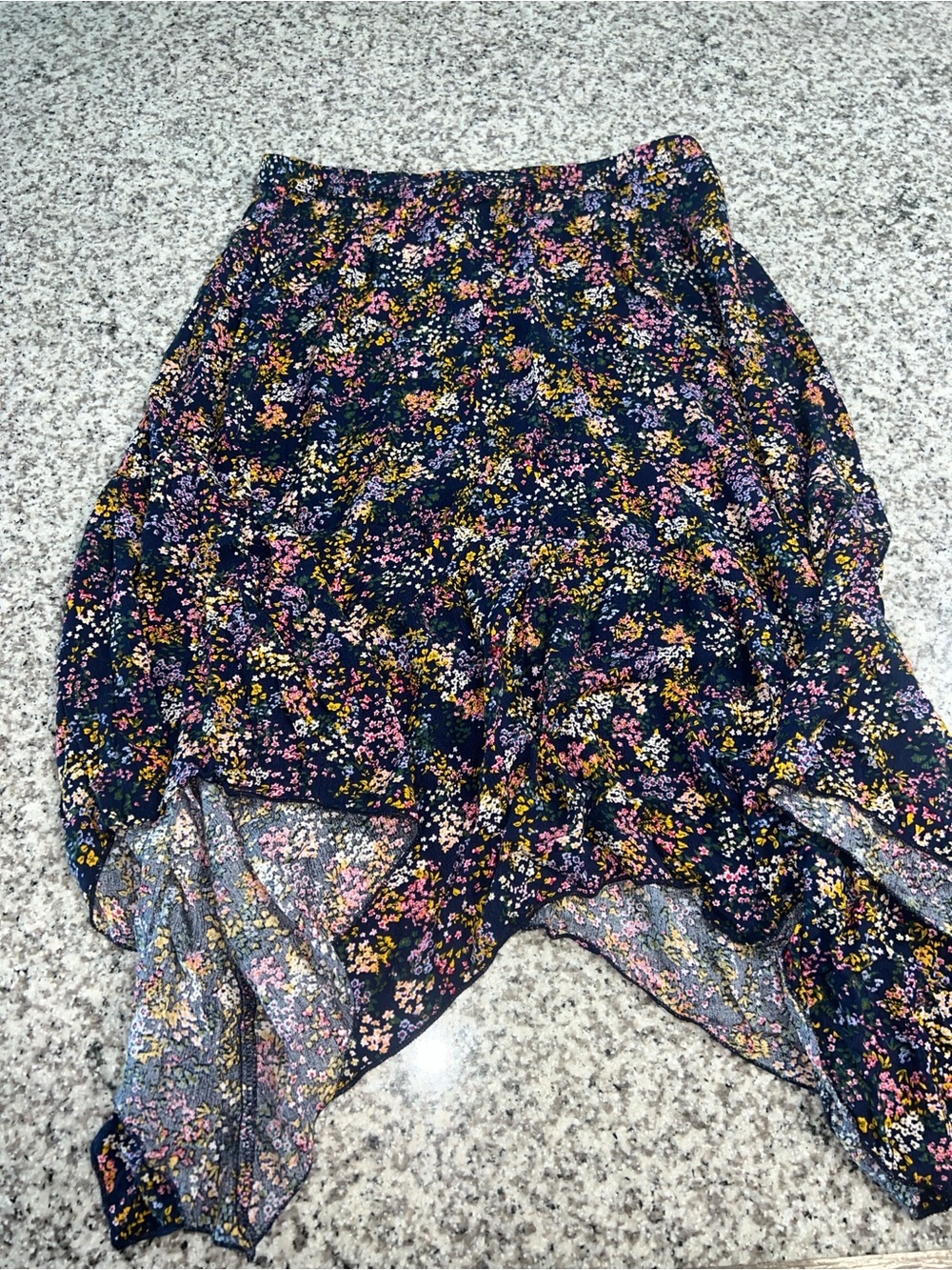 Jessica Simpson Navy Floral Handkerchief Hem Midi Skirt